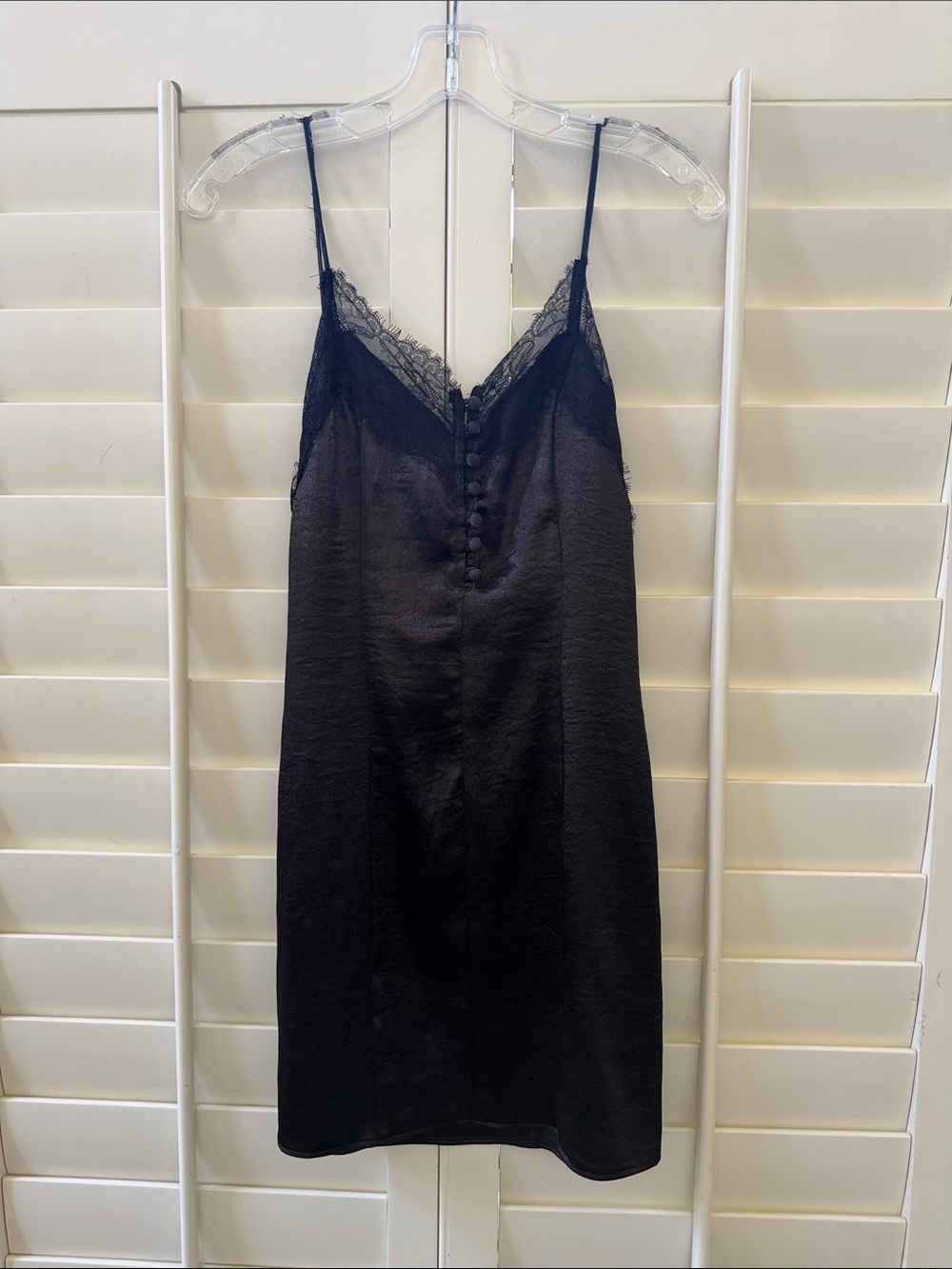 love, Fire Black Satin Lace-Trim Slip Dress